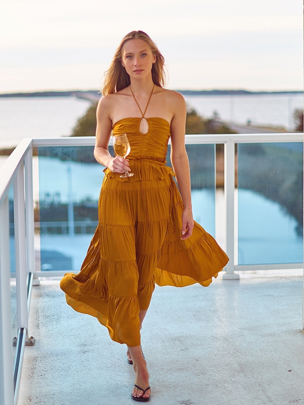 Ulla Johnson Mustard Strapless Tiered Maxi Dress